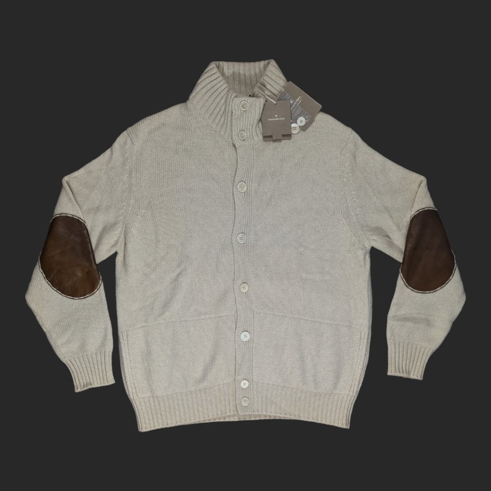 Ermenegildo Zegna | Men's Cashmere Button Up Cardigan Cream Leather Medium NWT